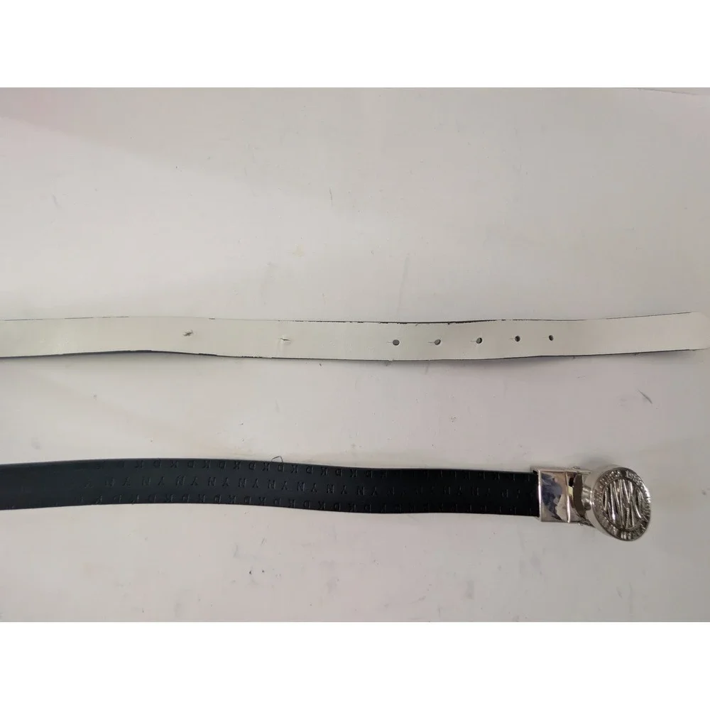 DKNY Donna Karan New York Reversible Belt Black Silver Logo Buckle 42in Y2K